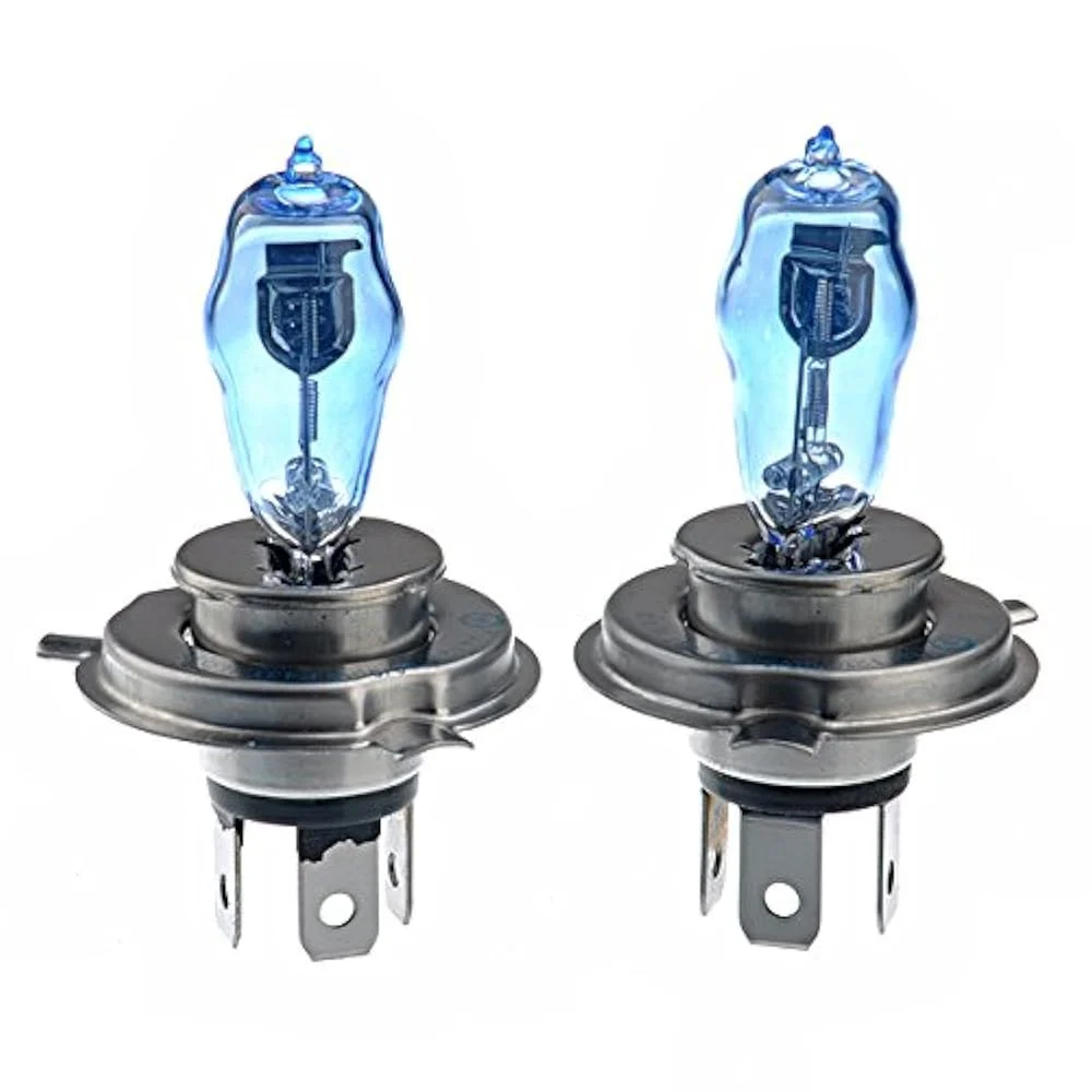 Set 2 becuri halogen H4 P43 "HOD HI POWER", putere 90/100W, lumina alba 5000K, 12V, imitatie xenon, cu mufe ceramice