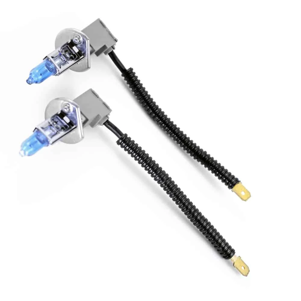 Set 2 becuri halogen H3 "HOD HI POWER", putere 55W, lumina alba 5000K, 12V, imitatie xenon, cu mufe ceramice