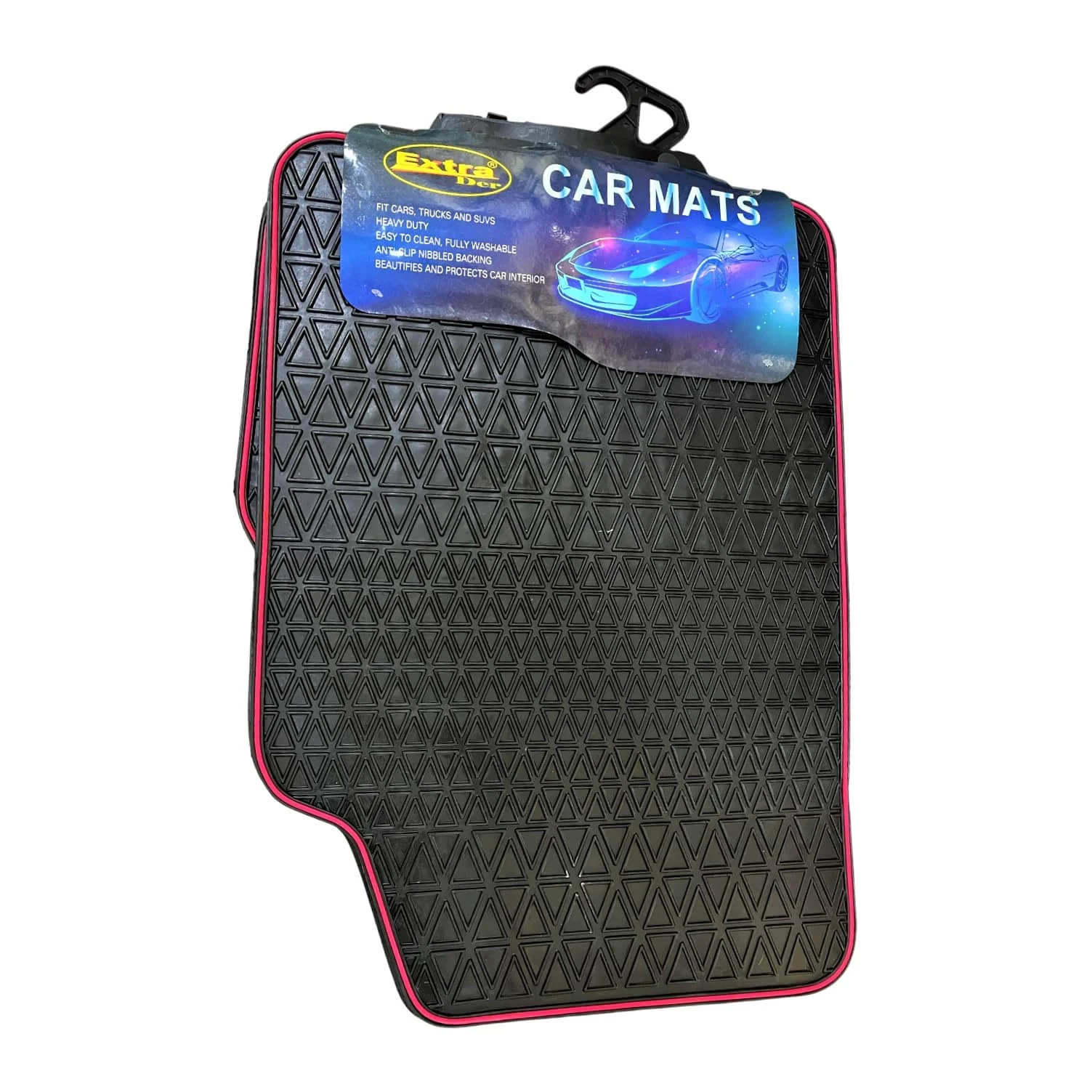 AVEX – Covorase Auto Universale, din cauciuc sintetic moale, culoare Neagra cu dunga Rosie