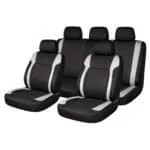 Set huse scaune auto Premium, model DIAMOND Core, design Sportiv, universale, ergonomice, Piele Ecologica Matlasata, culoare Negru/Gri