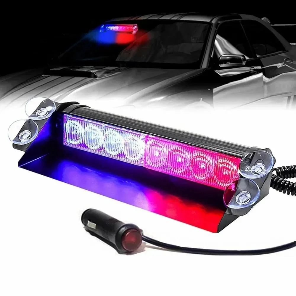 Lampa stroboscopica pentru parbriz. montaj cu ventuze, culori Rosu Albastru, putere 8W, alimentare 12V