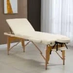 Masa de masaj pliabila, 3 zone, cadru lemn, spuma 5cm, inaltime 55-76cm, piele ecologica, dimensiuni 60x213cm, culoare Crem