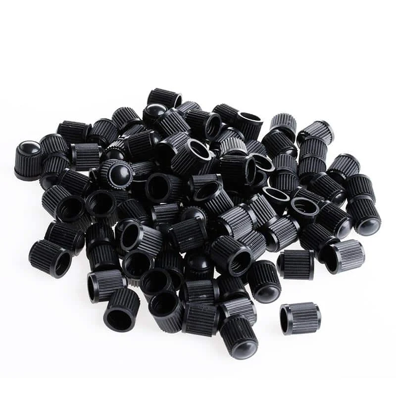 Set 100 buc. capace valva/ventil, material plastic, culoare Neagra, pentru Autoturisme, Camioane, Biciclete, Moto, ATV, Quad