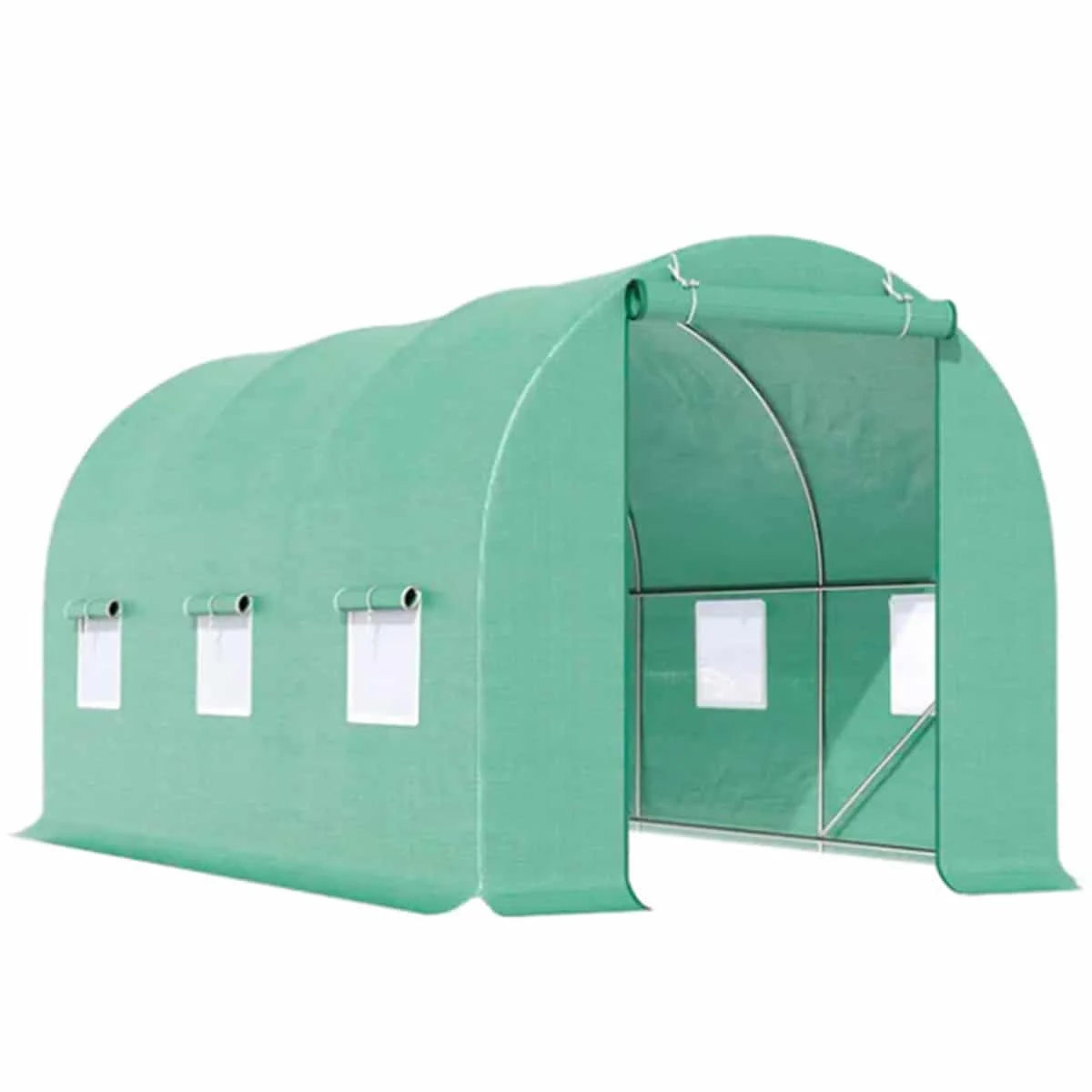 Solar de gradina, dimensiune 300x200x200cm, folie verde PE cu plasa 140g/mp UV, 1 usa, 6 ferestre, teava otel galvanizat de 19mm