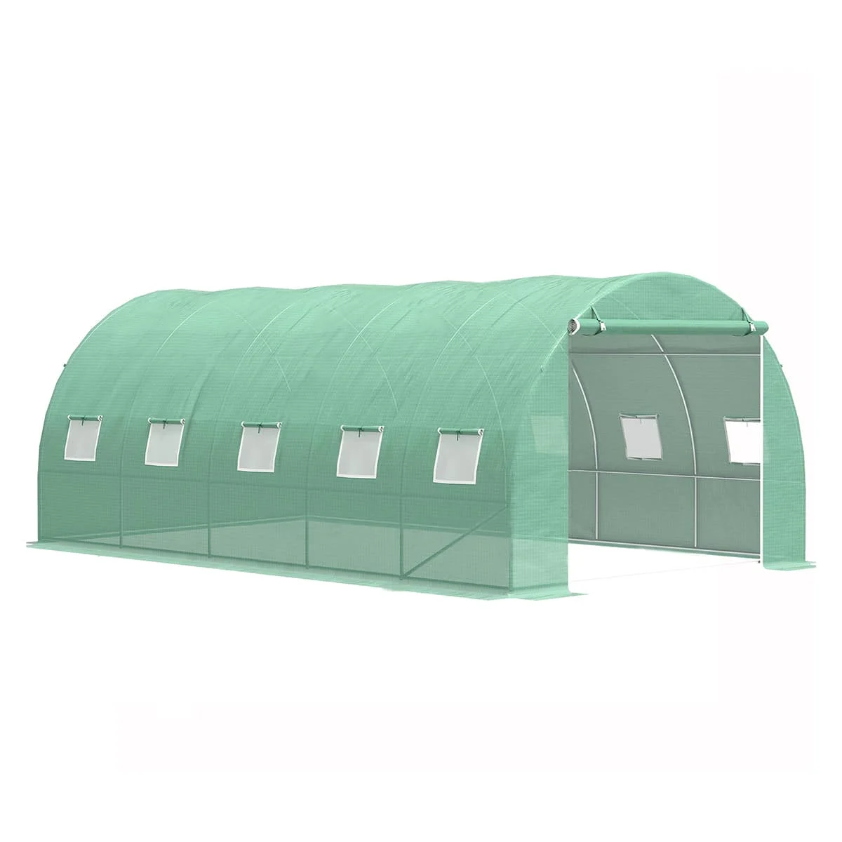 Solar de gradina, dimensiune 500x300x200cm, folie verde PE cu plasa 140g/mp UV, 1 usa, 10 ferestre, teava otel galvanizat de 19mm