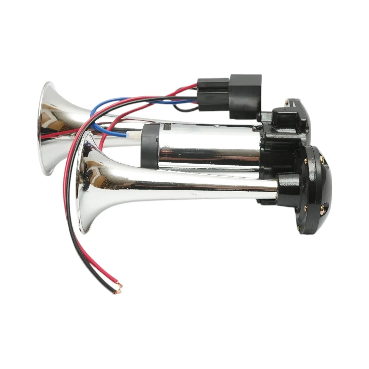Claxon bitonal cu 2 goarne, Super Puternic, 178db, alimentare 12V cu compresor electric inclus, culoare Crom/Negru