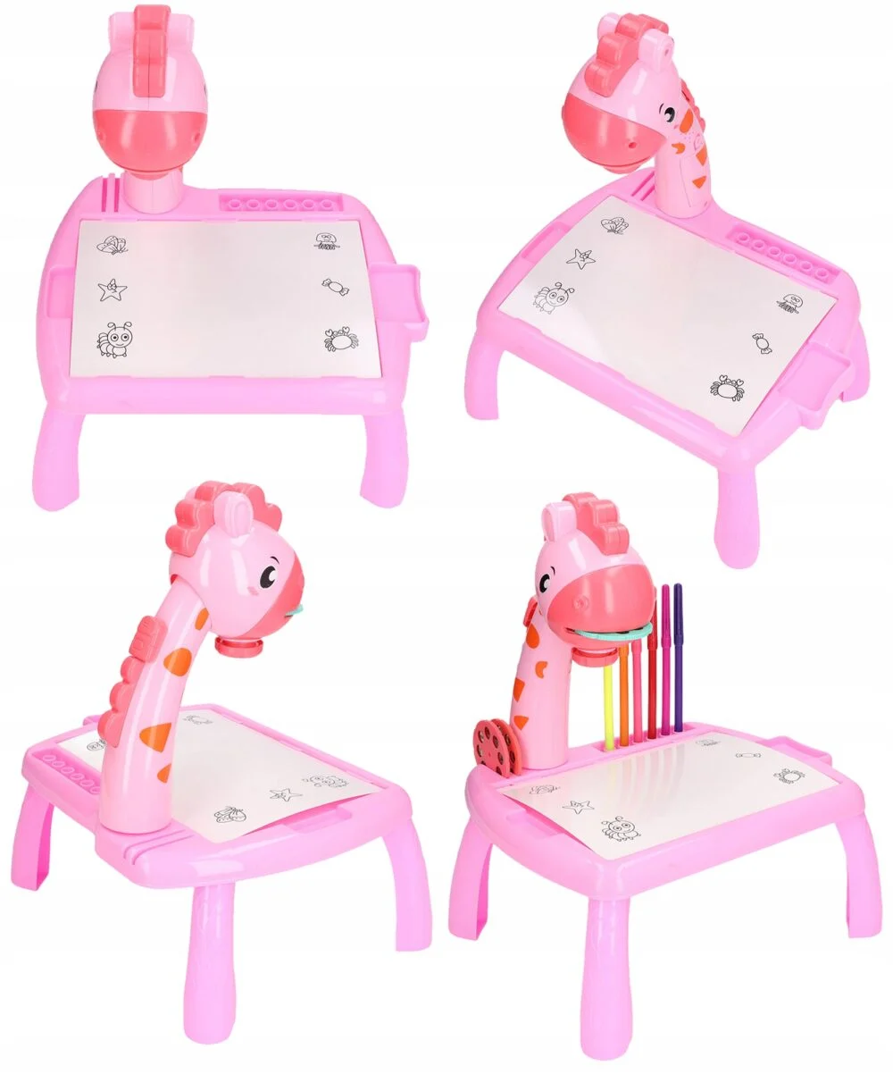 OEM – Masa Muzicala de Desen pentru copii cu Proiector, model Girafa, culoare Roz, 24 imagini, AVX WT 222 2 PINK GIRAFFE