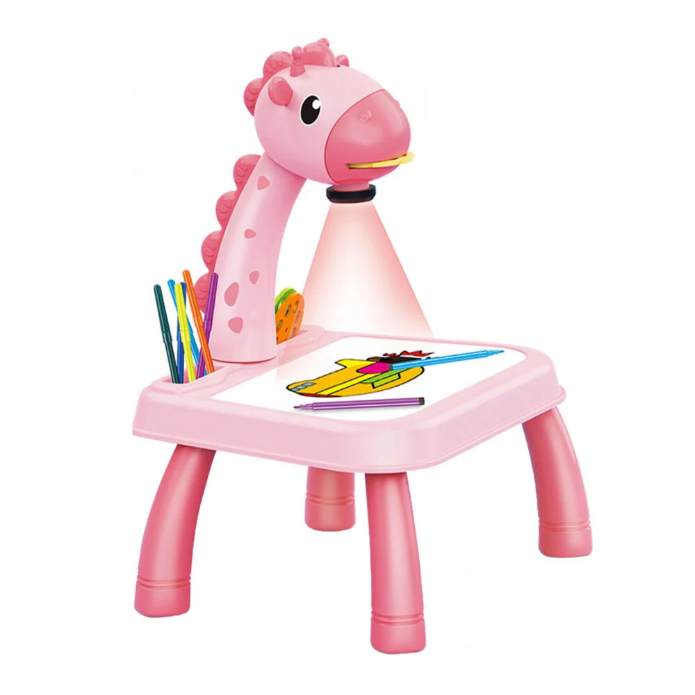 OEM – Masa Muzicala de Desen pentru copii cu Proiector, model Girafa, culoare Roz, 24 imagini, AVX WT 222 2 PINK GIRAFFE
